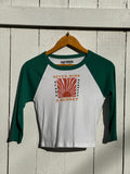 NEVER MISS A SUNSET GREEN CROPPED 3/4 RAGLAN TEE