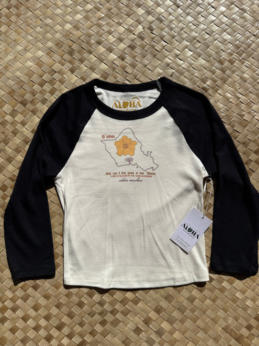 PUA ‘ILIMA FOR O’AHU MICRO RIB 3/4 RAGLAN BABY TEE