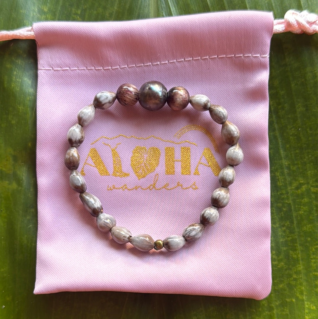 Job’s tears seeds, freshwater purple pearl, strawberry tigers eye, 5.5-6in stretchy bracelet