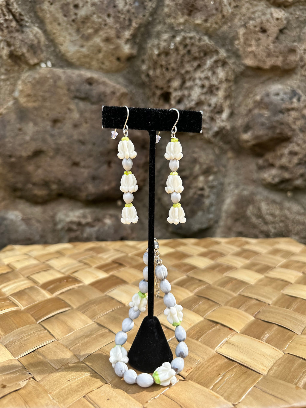 Job’s Tears & White Pua Kalaunu Bracelet - Sterling Silver