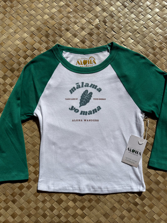 MALAMA YO MANA MICRO RIB 3/4 RAGLAN BABY TEE