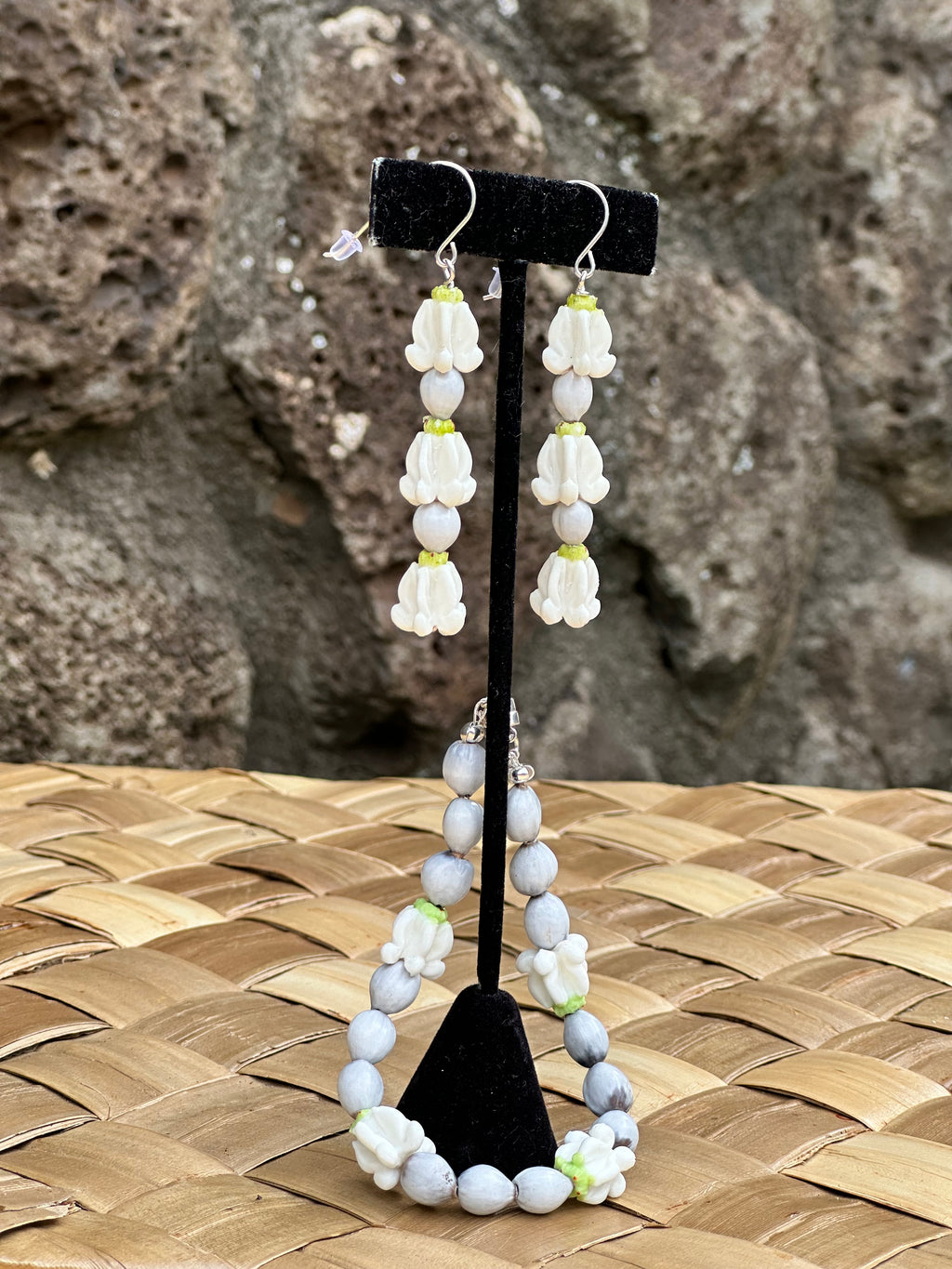 Job’s Tears & White Pua Kalaunu Bracelet - Sterling Silver