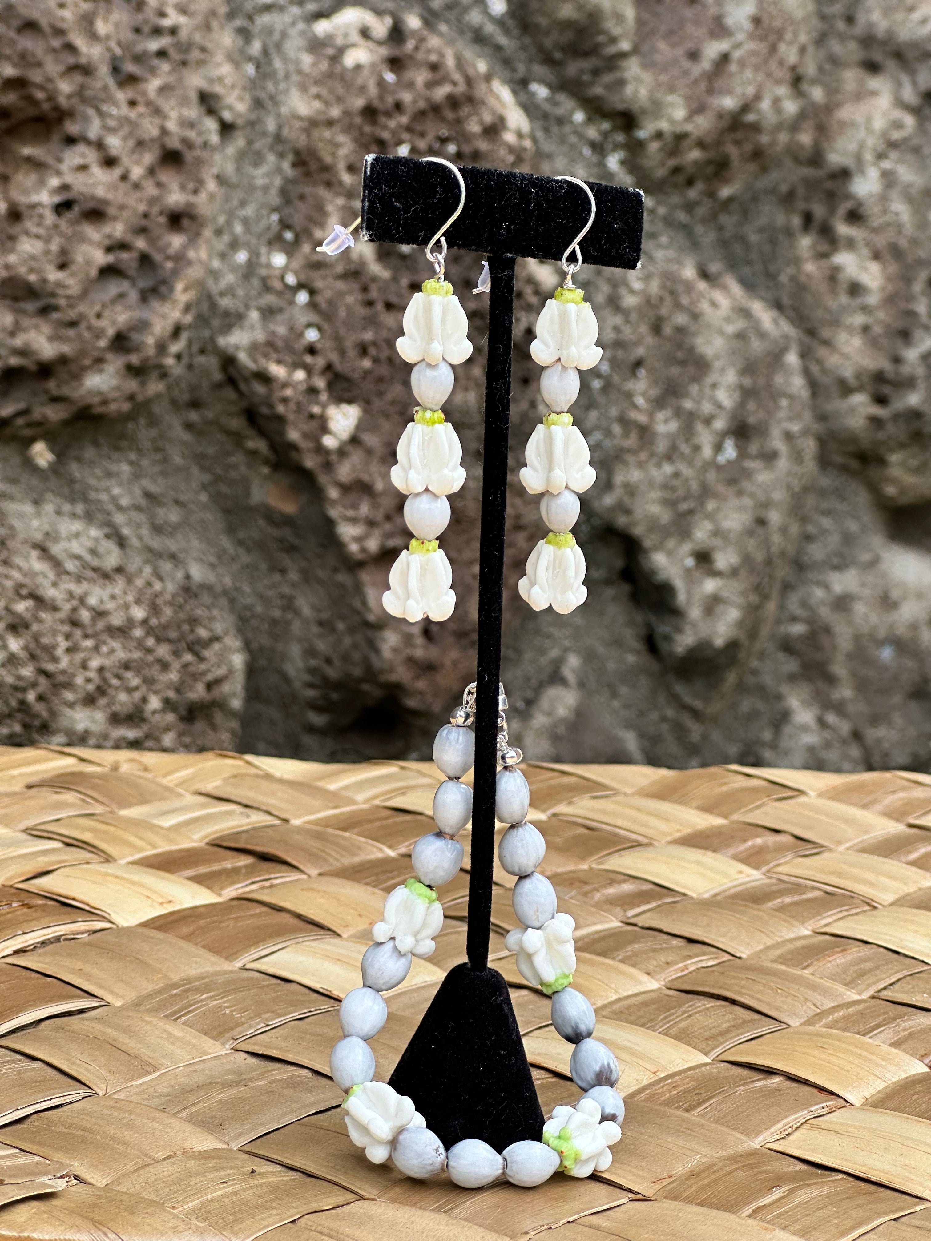 Job’s Tears & White Pua Kalaunu Bracelet - Sterling Silver