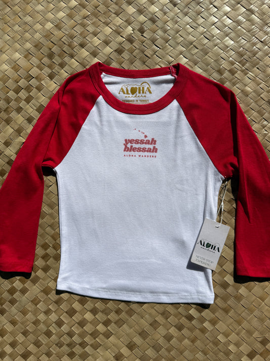 YESSAH BLESSAH MICRO RIB 3/4 RAGLAN BABY TEE