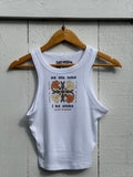 UA OLA LOKO I KE ALOHA/PUAKENIKENI WHITE CROPPED RACER TANK