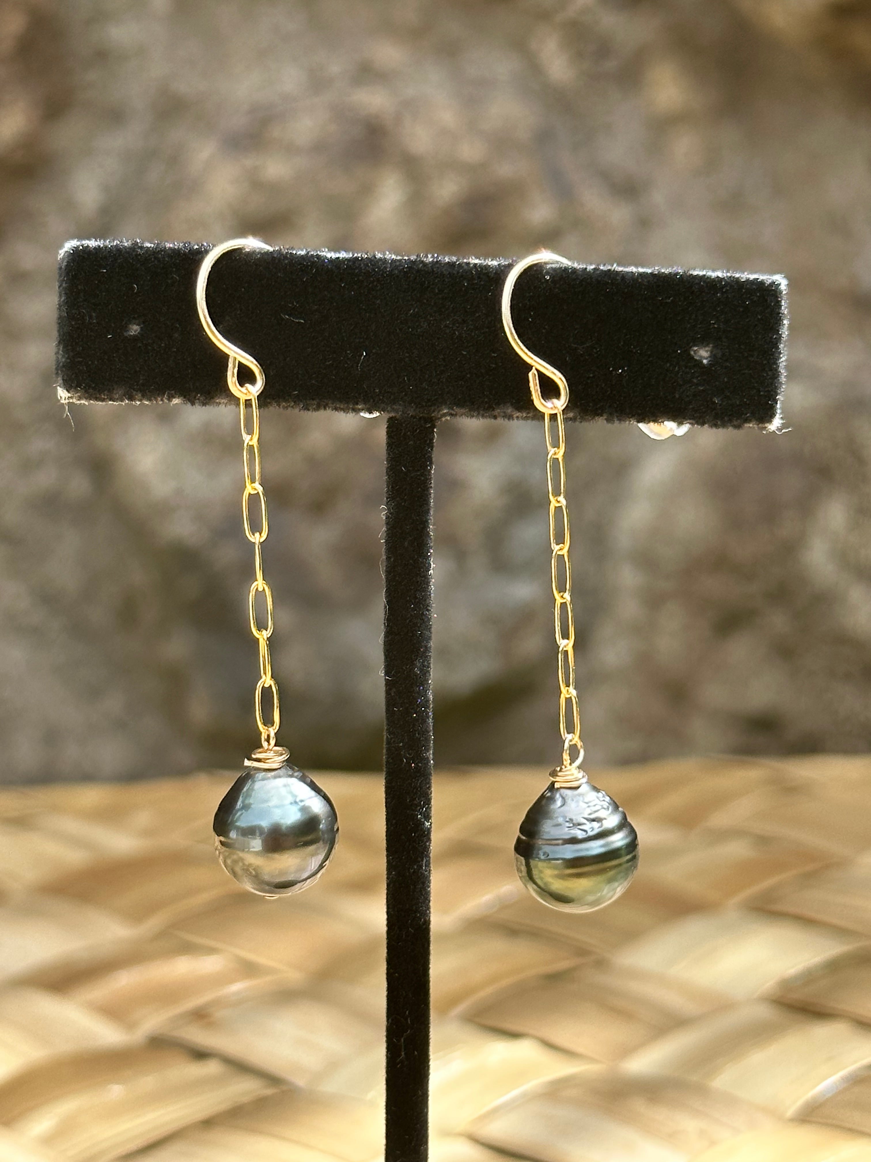 Tahitian Pearls - 14K Gold Filled Paperclip Dangle Earrings