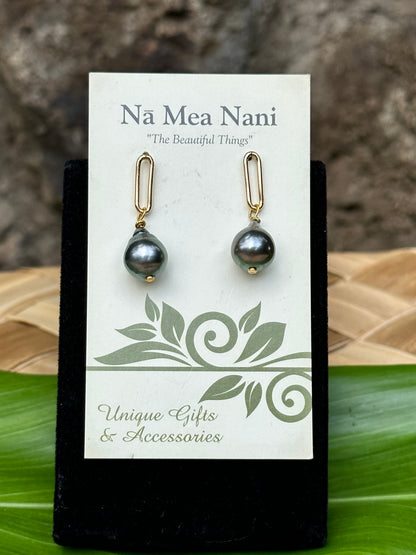 Tahitian Pearl - 14K Gold Filled Paperclip Dangle Earrings