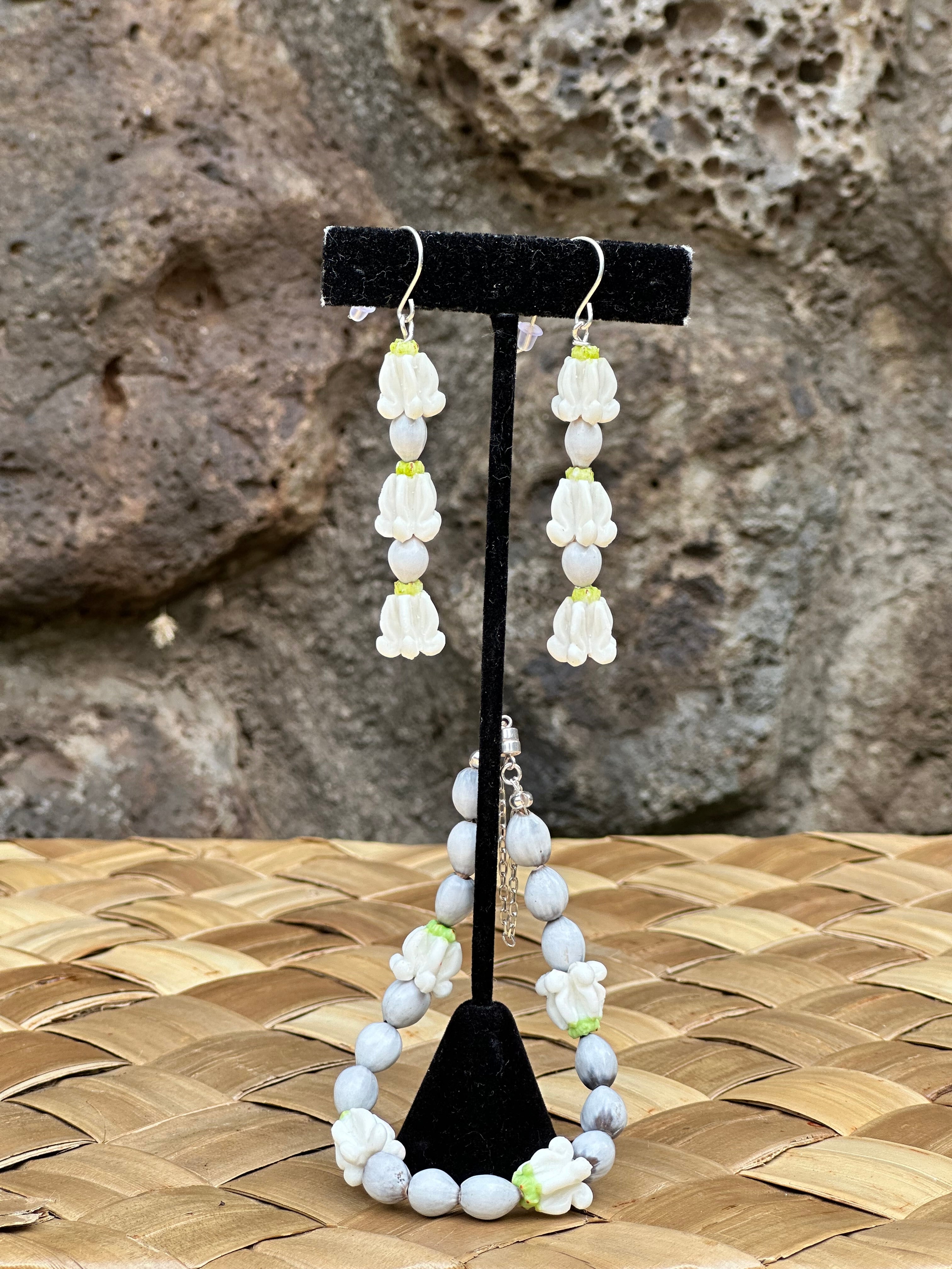 Job’s Tears & White Pua Kalaunu Bracelet - Sterling Silver