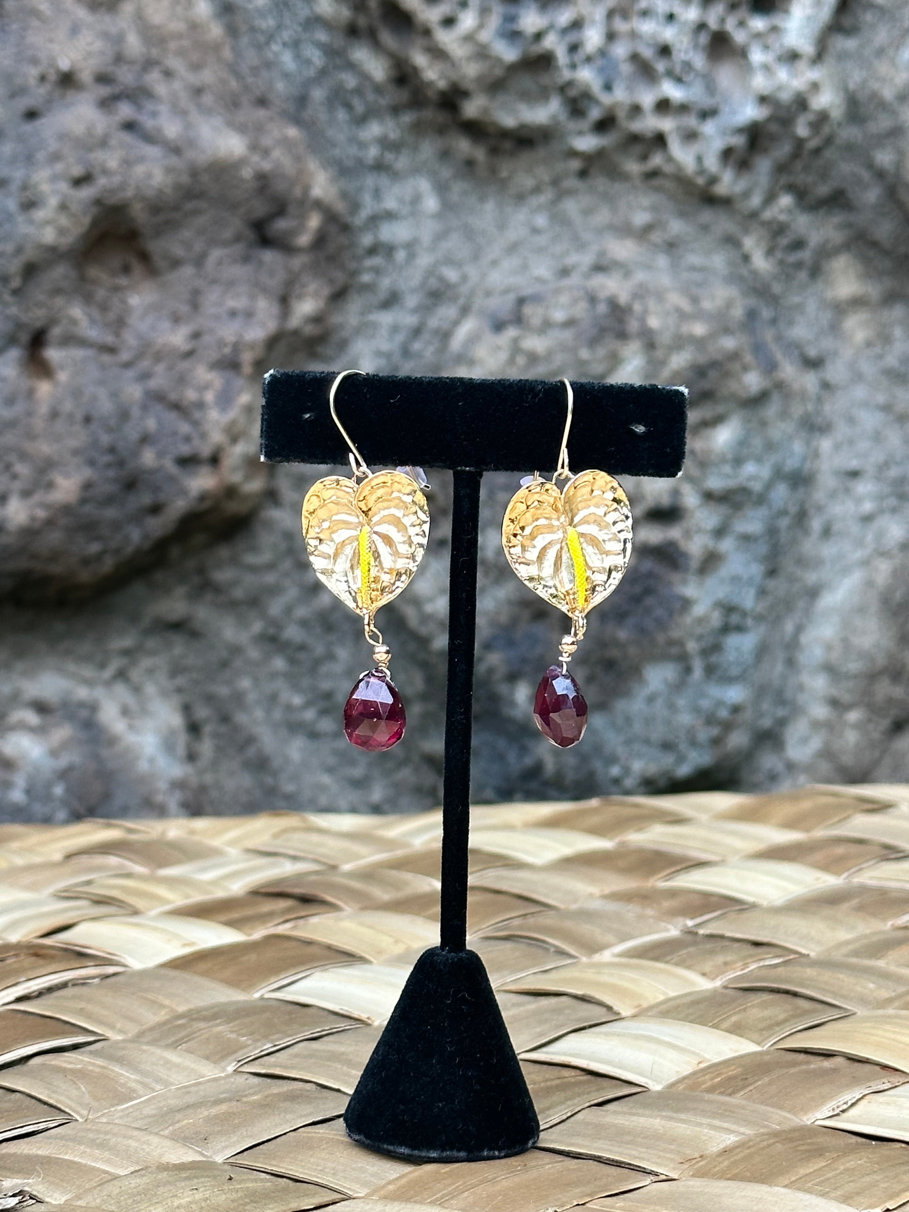 Gold Filled Anthurium with Garnet