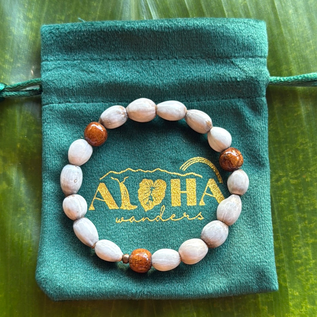 Job’s tears seeds, Koa wood, 6-6.5in stretchy bracelet