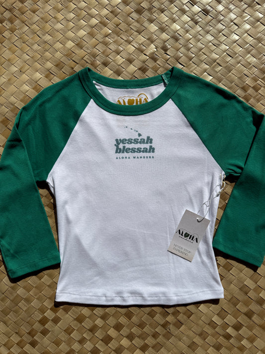 YESSAH BLESSAH MICRO RIB 3/4 RAGLAN BABY TEE