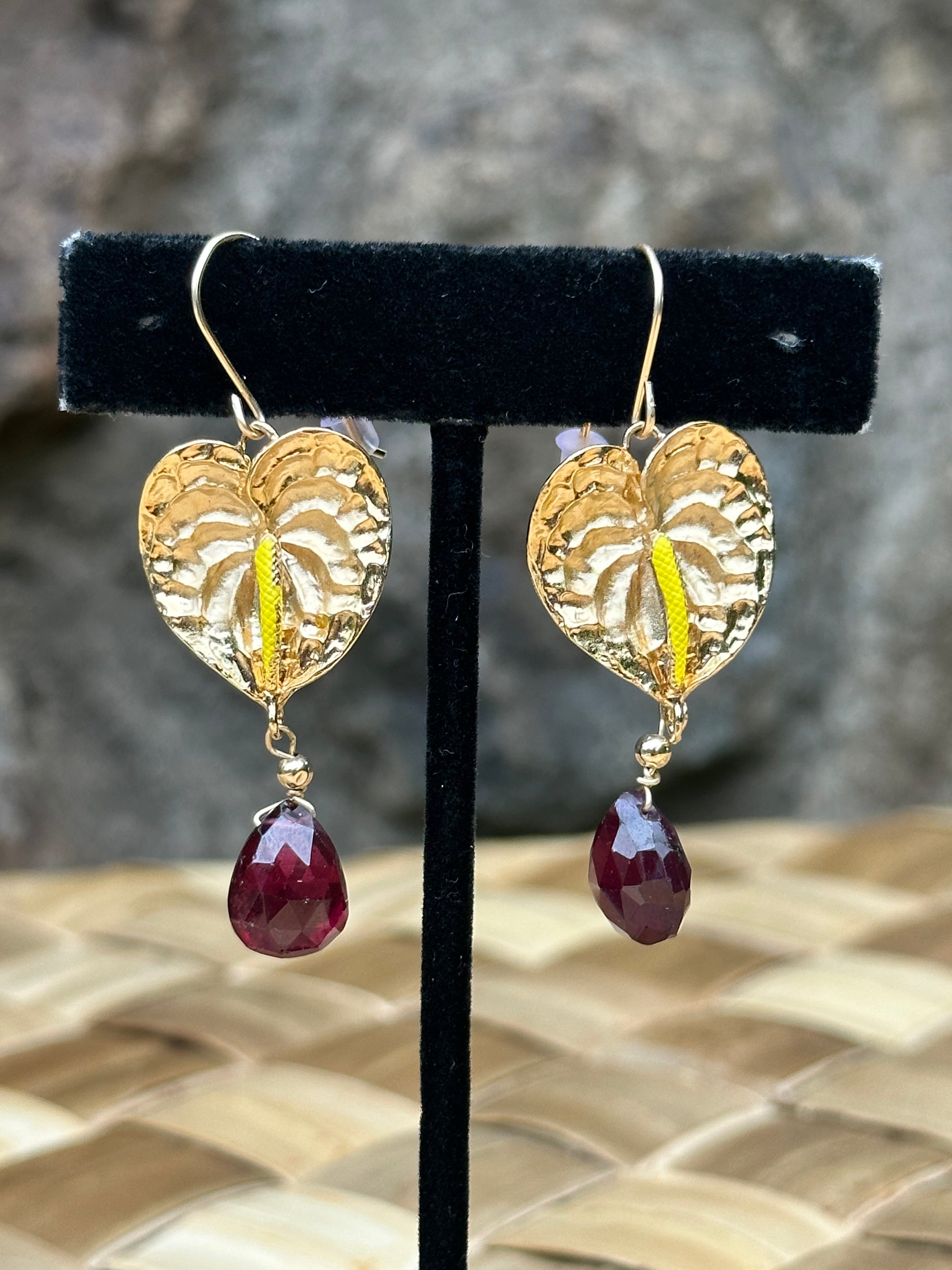 Gold Filled Anthurium with Garnet