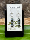 Tahitian Pearls - Sterling Silver Hammered Hoops - Dangle Earrings