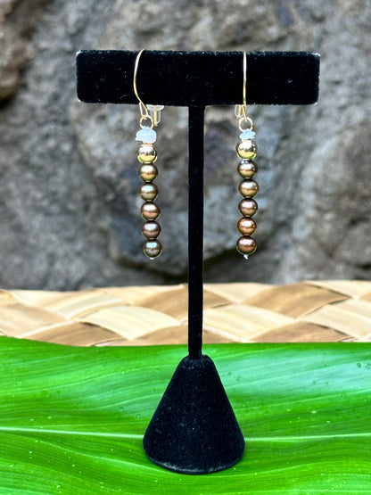 Five Cultured Pearls - 14K Gold Filled Dangle Earrings