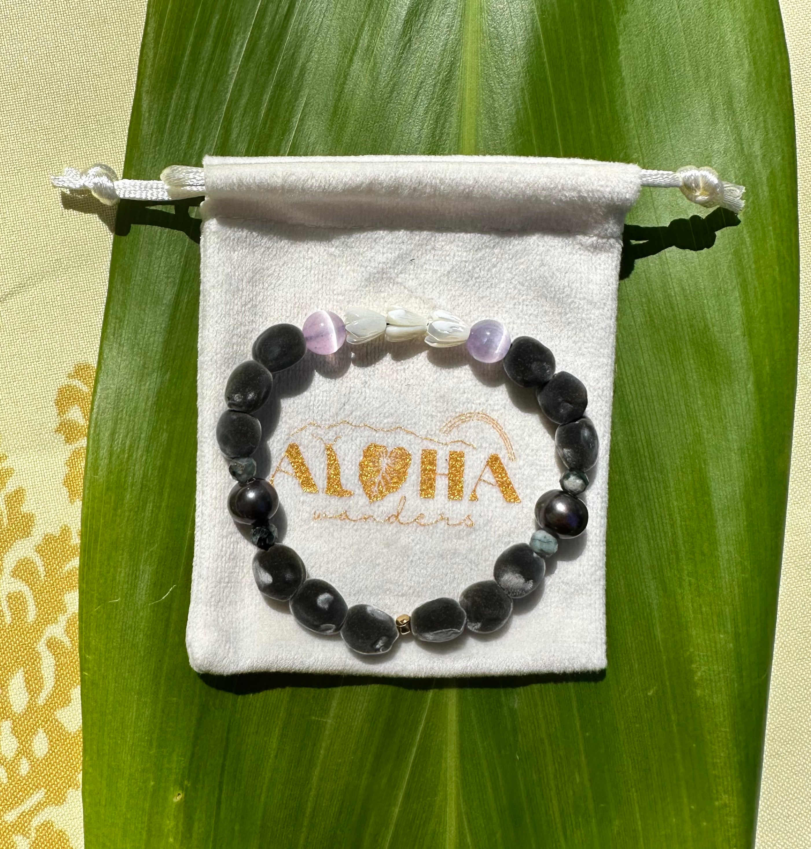 Mother of Pearl Pikake - Pink Selenite - Emerald - Freshwater Pearl