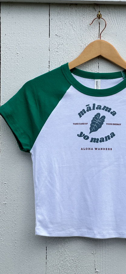 MALAMA YO MANA MICRO RIB RAGLAN BABY TEE