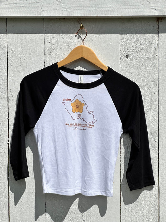 PUA ‘ILIMA FOR O’AHU MICRO RIB RAGLAN BABY TEE